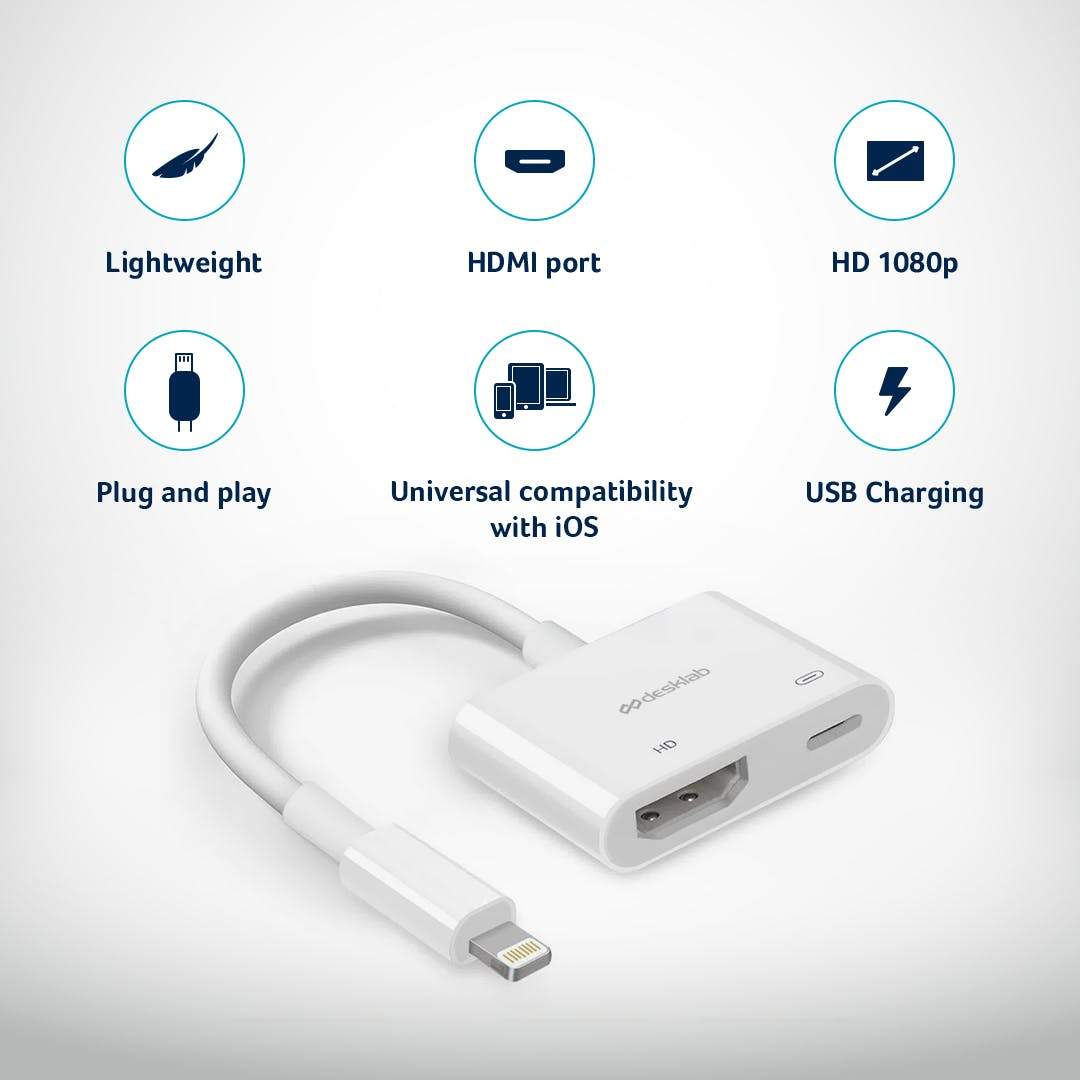 Apple MFi Certified iPhone / iPad Lightning to HDMI Adapter [REQUIRED for iPhone / iPad output] - Desklab Monitor